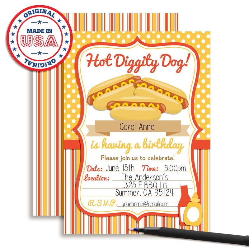 Amanda Creation Hot Dog BBQ Party Fill In Invitations set of 20 5 X 7 Cards with White Envelopes. Perfect for Grilling Parties, Graduation, Family reunions, and more by AmandaCreation - Image 3